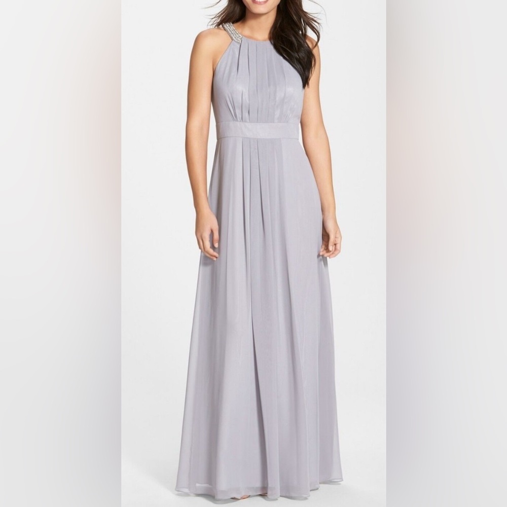 Eliza J Women Embellished Chiffon Prom Formal Gown Dress in Gray Silver Size 4